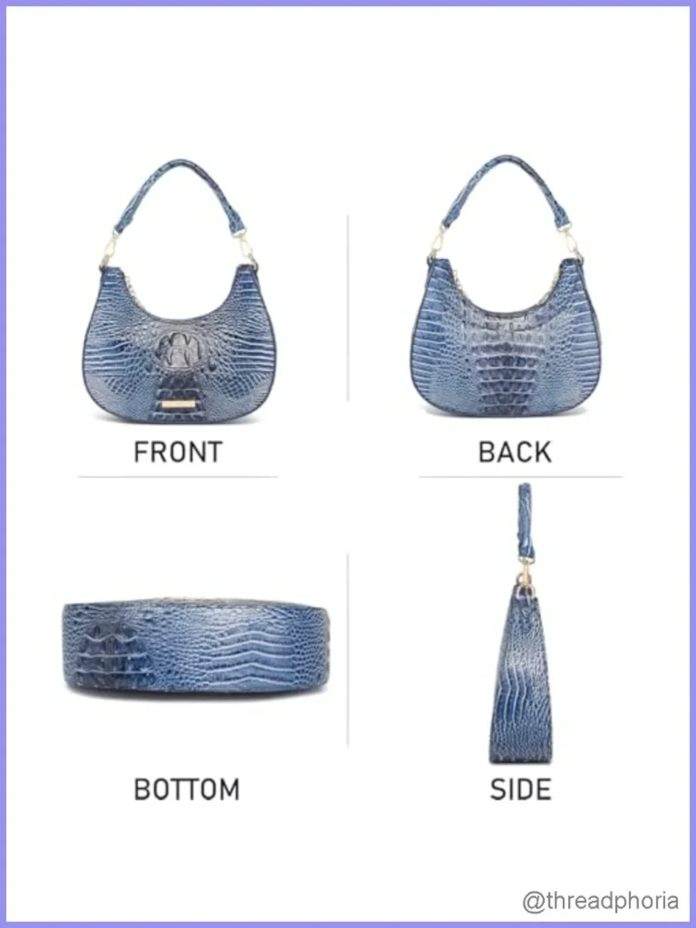 Vegan Leather Croc Embossed Hobo Bag Crescent Shoulder Purse Clutch Handbag